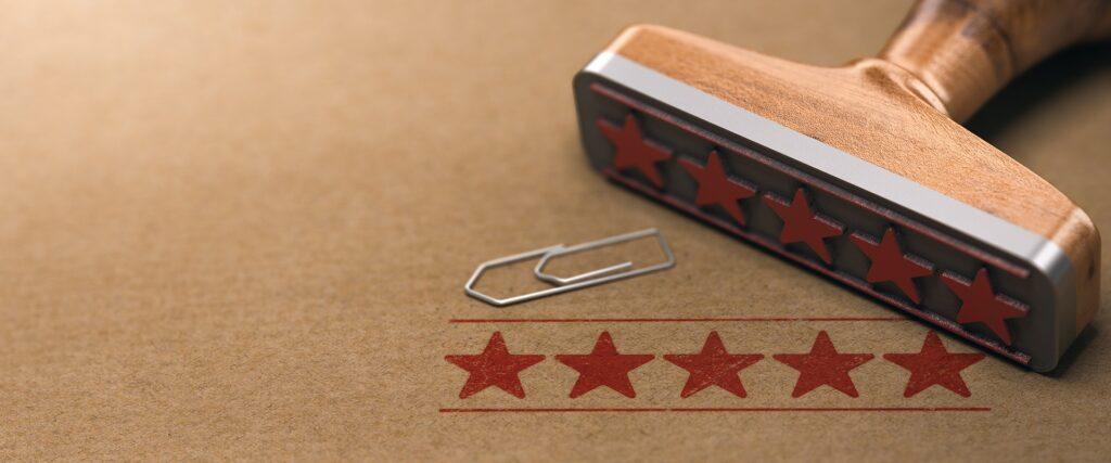 Five Stars Customer Quality Review, Marketing and Communication Concept